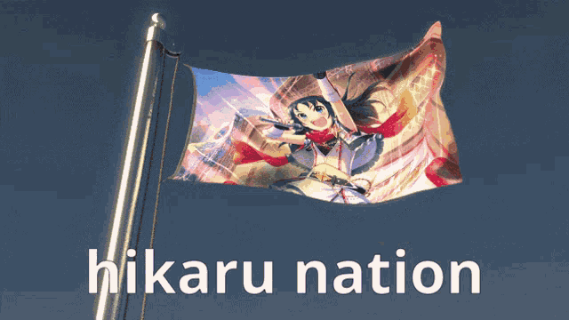 a flag with a picture of a girl on it and the words hikaru nation below it
