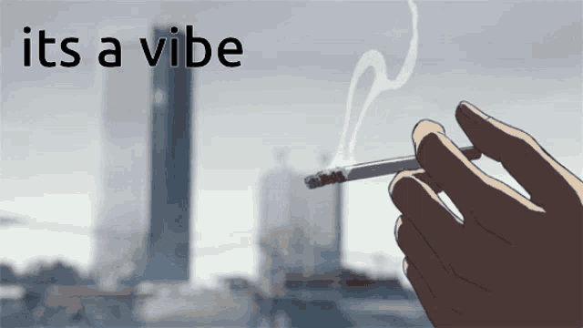 a person smoking a cigarette with the words " its a vibe " above them