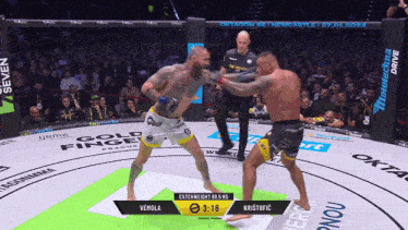 two fighters are fighting in a ring with the catchweight being 85 kg
