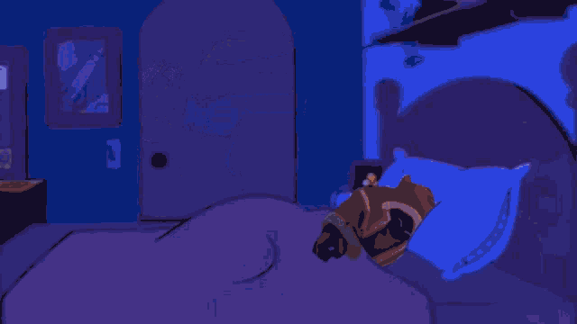 a purple and blue background with a few spots of light