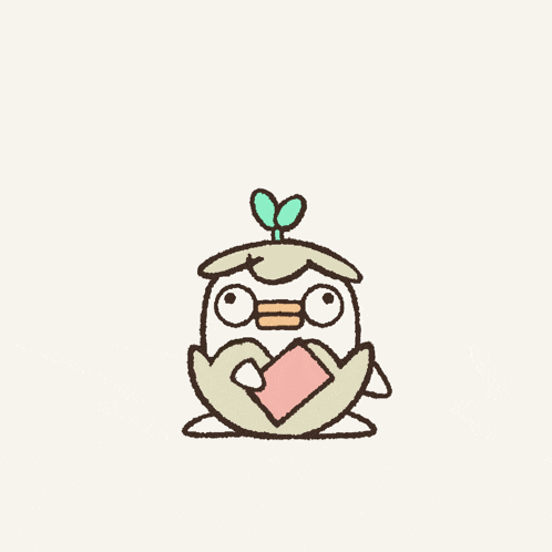 a drawing of a bird with a plant on its head holding a heart