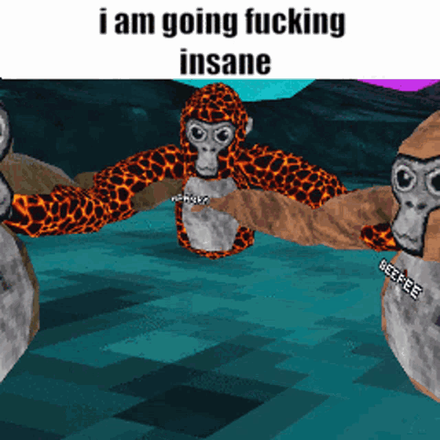 a cartoon of three monkeys with the words i am going fucking insane