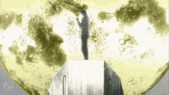 a drawing of a man standing on top of a fridge