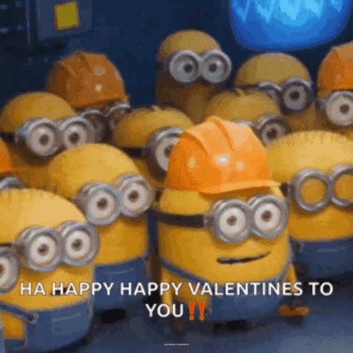a bunch of minions wearing hard hats and goggles are standing next to each other .