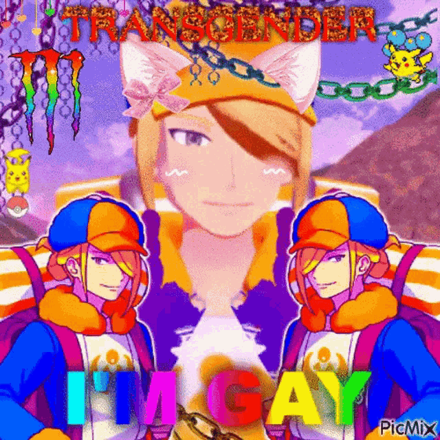 a picture of a transgender anime character with the words i 'm gay written on it