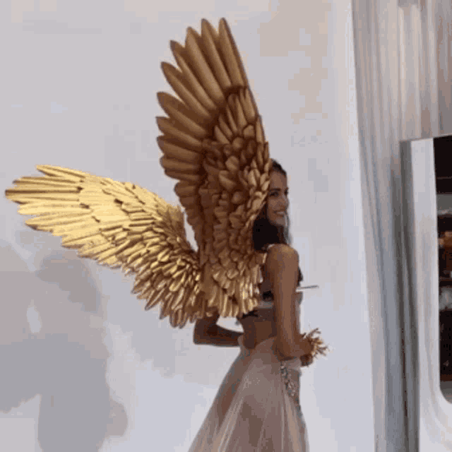 Gold Wings Angel GIF - Gold Wings Angel Model GIFs