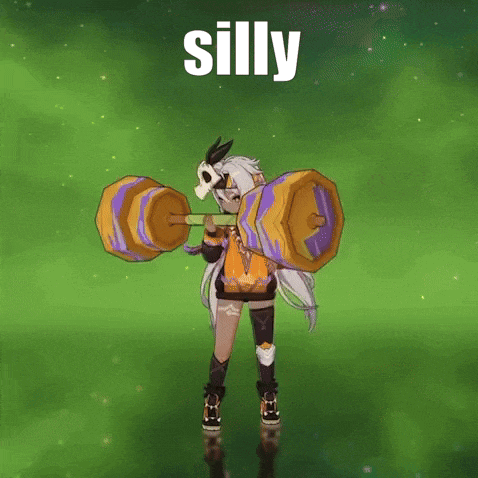 a cartoon character is lifting a barbell with the word silly written above her