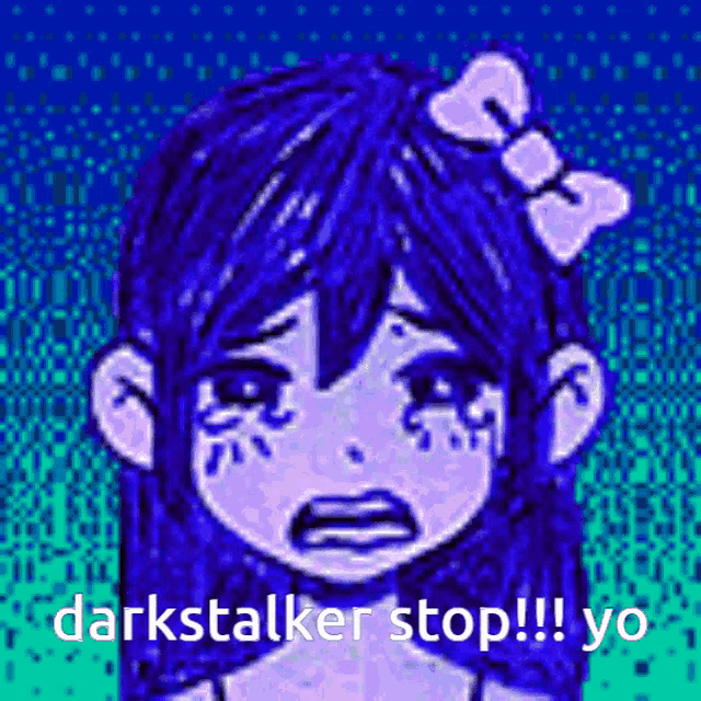a pixel art of a girl with a bow in her hair says darkstalker stop