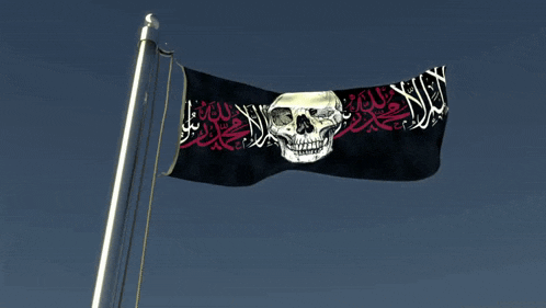 a pirate flag with a skull and arabic writing