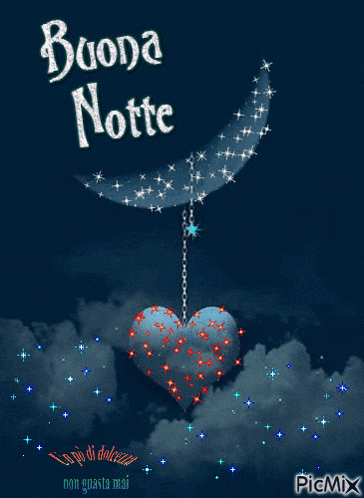 a picture of a crescent moon and a heart that says buona notte on it