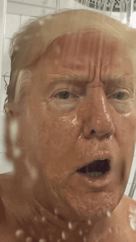 a close up of donald trump 's face behind a glass