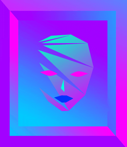 a purple and blue graphic of a face