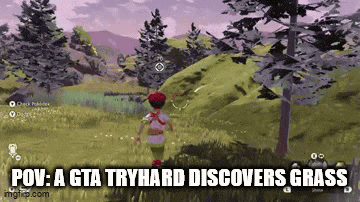 a video game character is walking through a grassy field with trees .