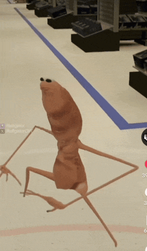 a computer generated image of a giant ant walking down a store floor