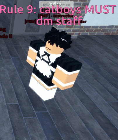 a person in a maid outfit is standing in front of a rule 9 sign