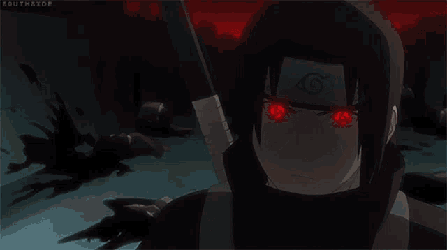 a drawing of a person with red eyes and the name southsxde on the bottom right