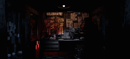 a poster in a dark room says celebrate
