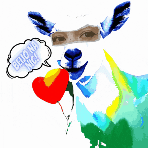 a colorful drawing of a goat with a speech bubble that says beio na nic
