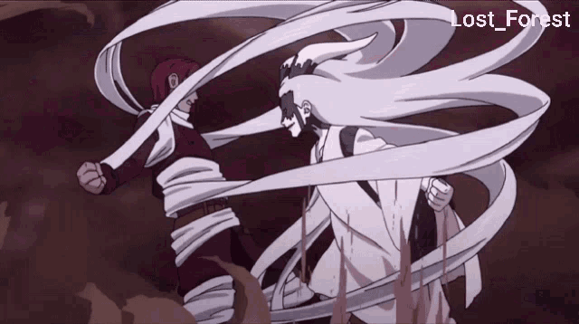 a cartoon of a man wrapped in a white cloth with the words lost forest below it