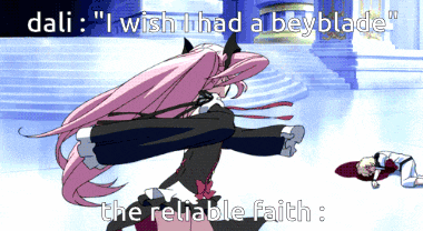 a picture of a girl with the words dali i wish i had a beyblade