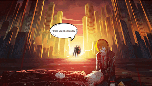 a speech bubble says " i 'll fold you like laundry "