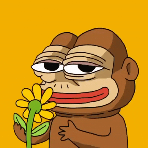a cartoon of a monkey holding a flower in his mouth