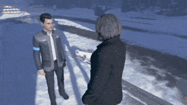 a man wearing a jacket that says ' rk800 ' on it