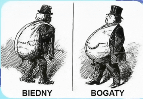 a black and white drawing of a man with the word biedny on the bottom