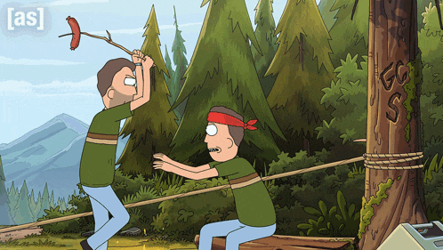 a cartoon of two men pulling a rope with the word [ as ] on the bottom right