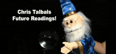 a chris talbals future readings poster with a wizard holding a pen