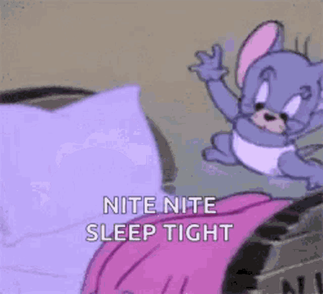 a cartoon of a person laying on a bed with a pink blanket and the words `` nite nite sleep tight '' .