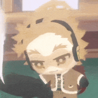 a close up of a cartoon character wearing headphones and holding a sword .