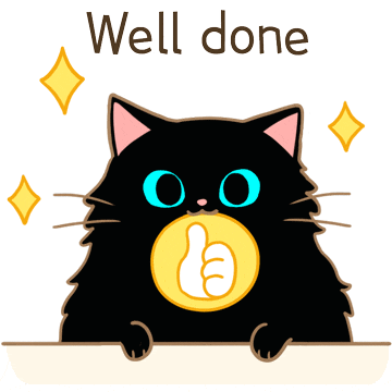 a black cat giving a thumbs up with the words well done behind it
