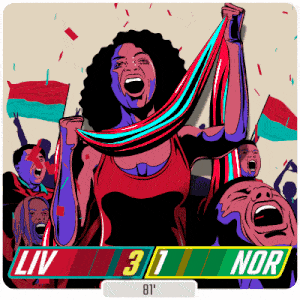 a cartoon drawing of a woman holding a scarf with the words liv 3.1 nor on the bottom