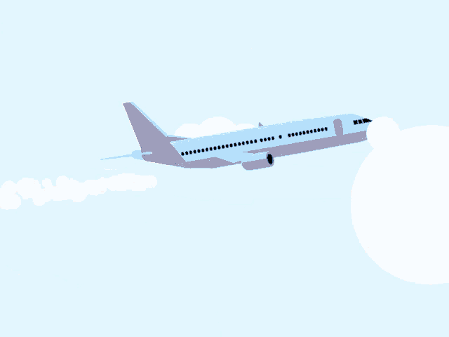a blue airplane with a red tail is flying in the sky
