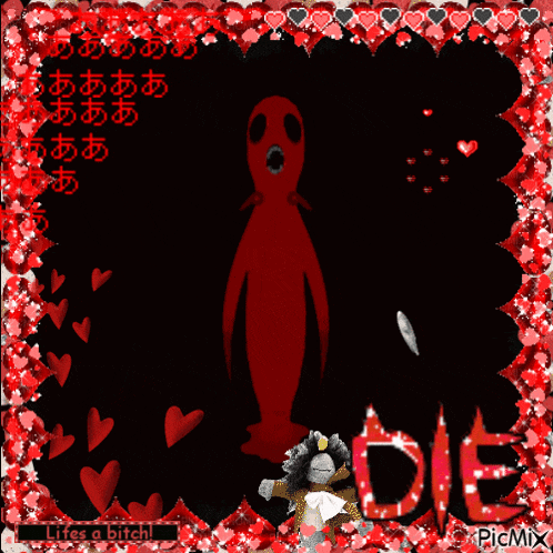 a picture of a red monster and a ghost with the word die in red