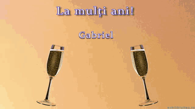 a greeting card for gabriel with two champagne glasses