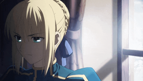 a blonde anime character with a braided ponytail