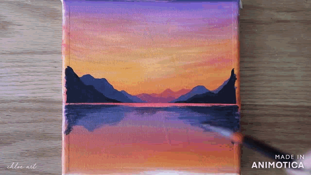 a painting of a sunset with the words made in animatica below it