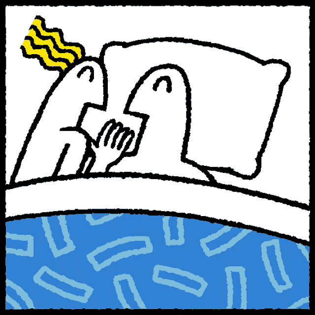 a drawing of a person laying in bed with a pillow