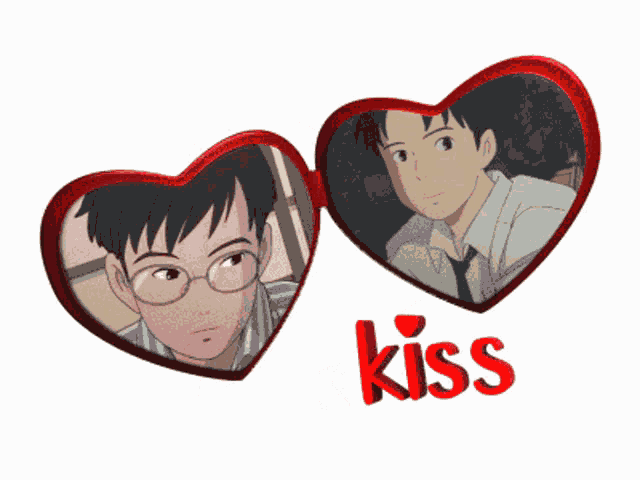 a picture of a boy with glasses and the word kiss on the bottom