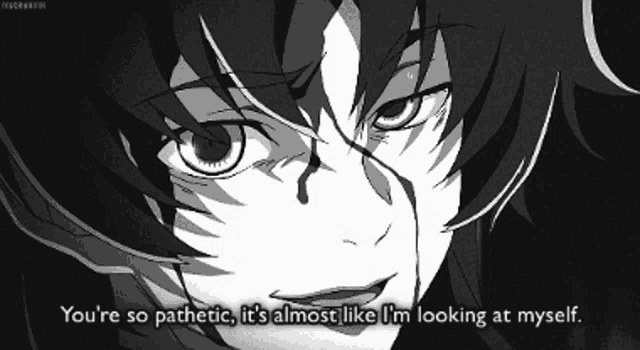 a black and white drawing of a person with the words you 're so pathetic it 's almost like