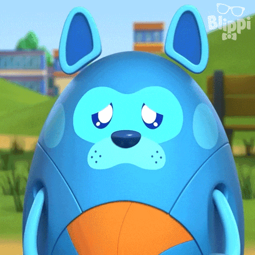 a blue and orange cartoon character with the word blippi in the corner