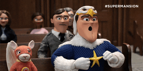 a poster for supermansion shows a man in an eagle costume holding a star in his hand
