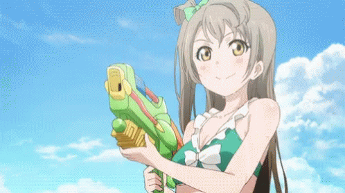 Beach Out Fit Smile GIF - Beach Out Fit Smile Water Gun GIFs