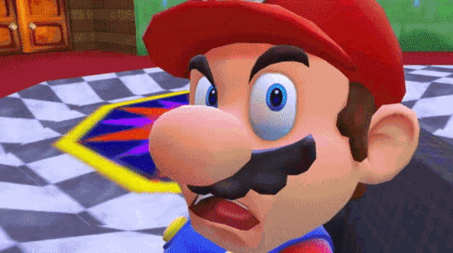 a close up of a cartoon character with a red hat