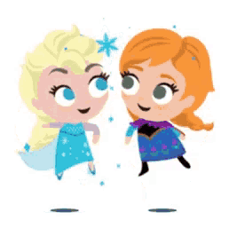 a cartoon of elsa and anna from frozen holding hands .