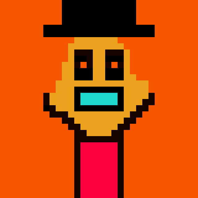 a pixel art of a skull with a long tongue and a top hat