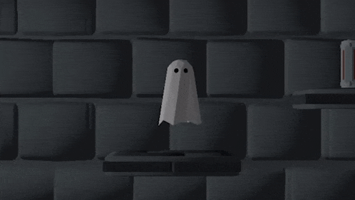 a ghost is sitting on a shelf in front of a brick wall