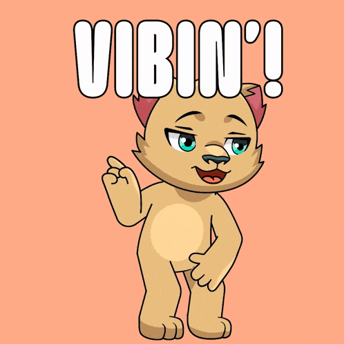 a cartoon drawing of a cat with the word vibin written above it